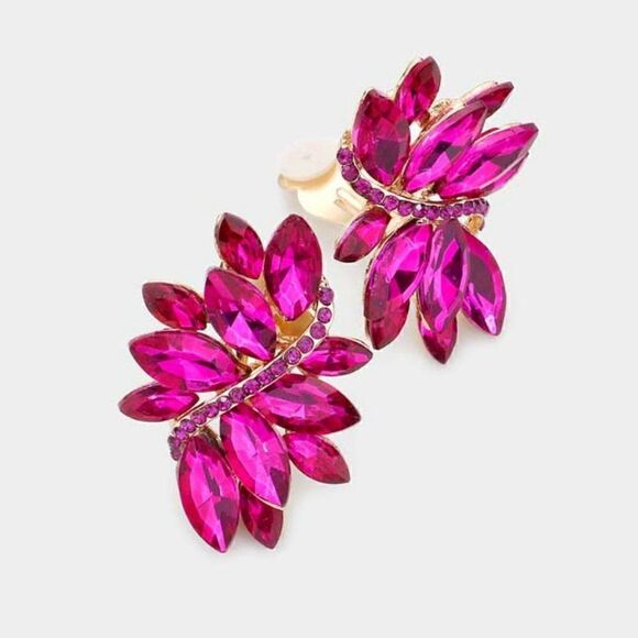 Swirl Fuchsia Marquise Crystal Clip On Earrings NWT - Picture 4 of 6